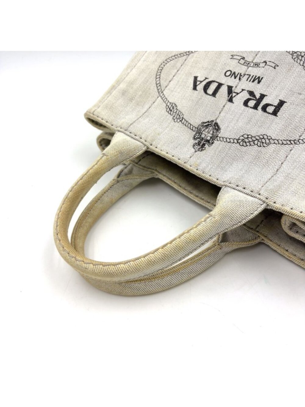 Prada Canapa Denim Gray Tote Gold - Picture 10 of 15
